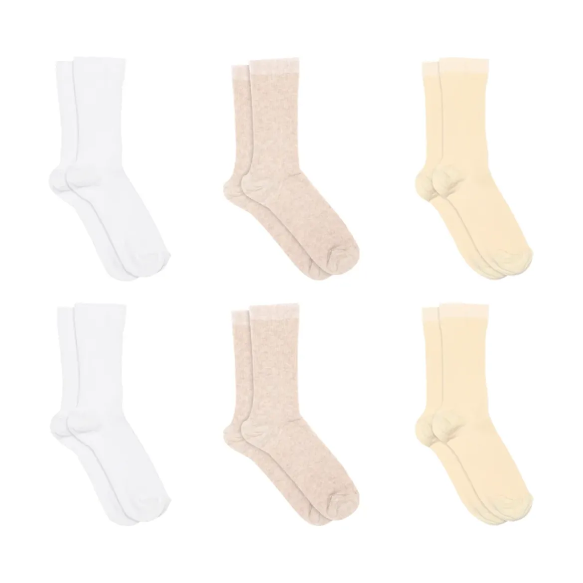 Fine cotton rib socks 6-pack - Light Neutrals